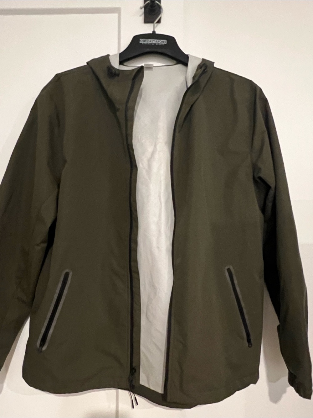 Old Navy Olive Hooded Rain Jacket l L
